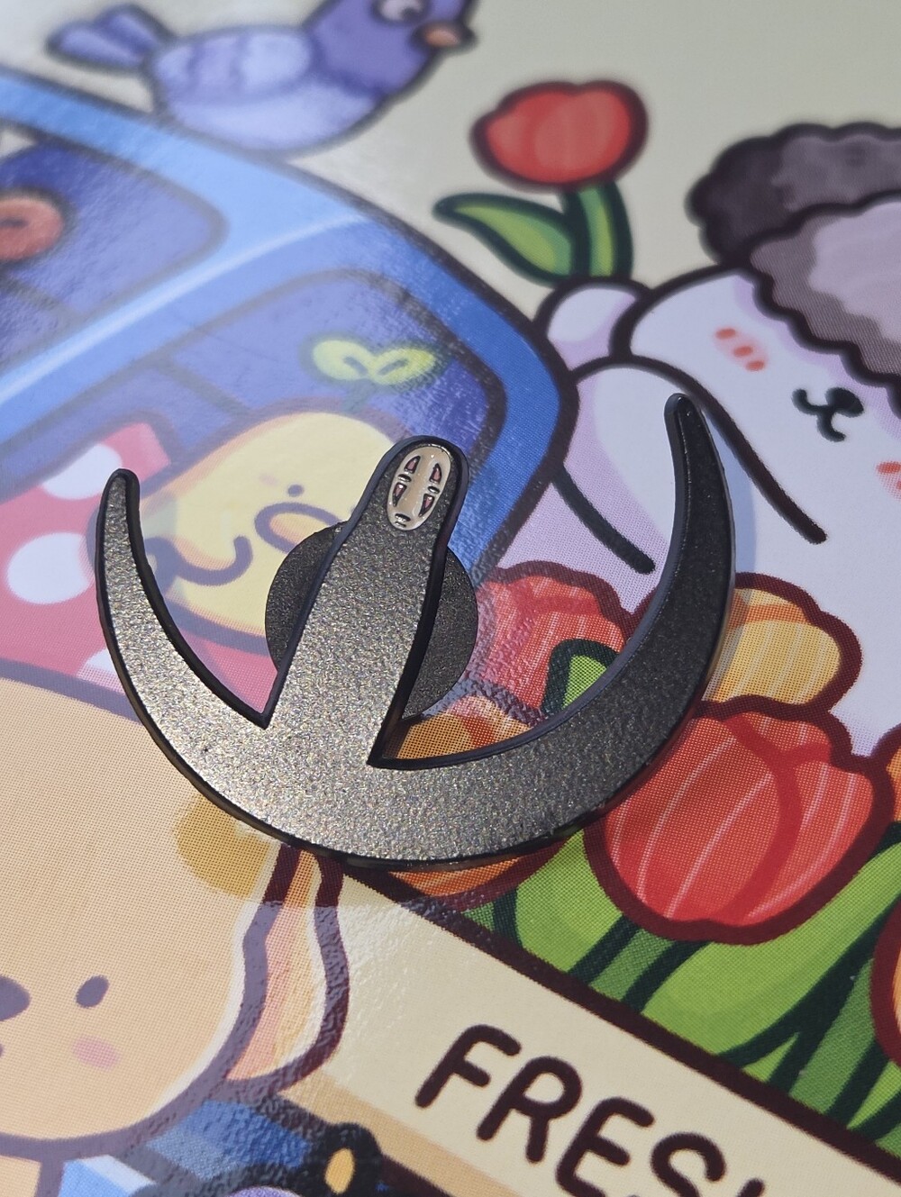 No Face Metal Enamel Pin - Black Crescent Design